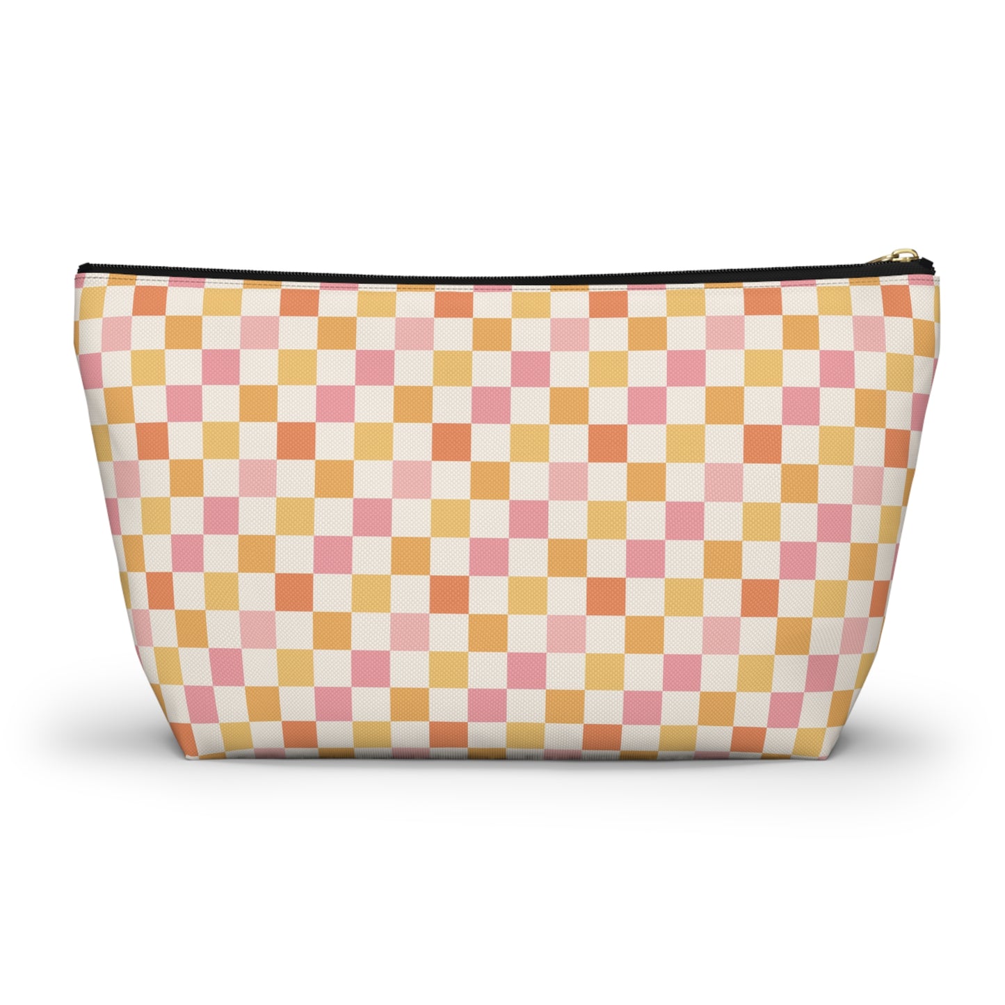 Peachy Retro Checkered -Pink/ Gold/ Orange Sherbet Print Design Accessory Pouch w T-bottom