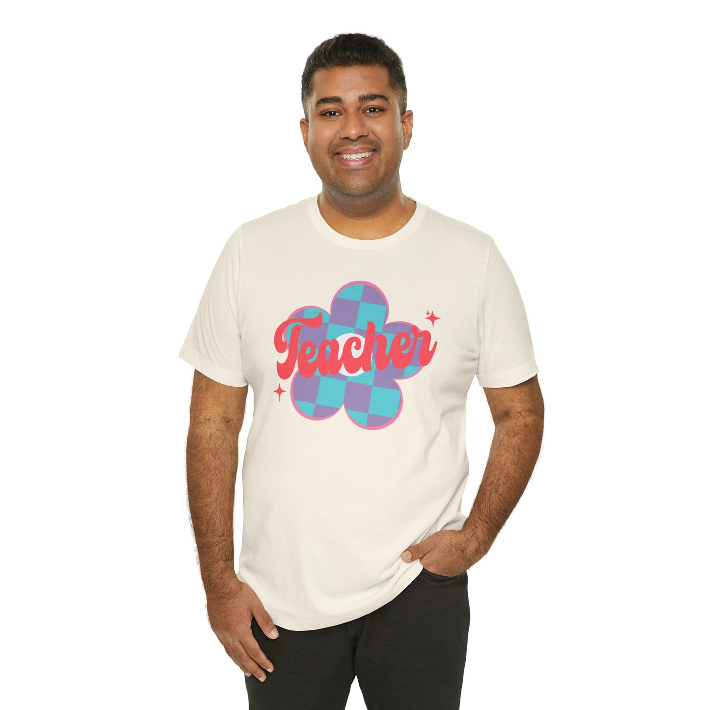 Purple and Blue Plaid Daisey Teacher T-Shirt