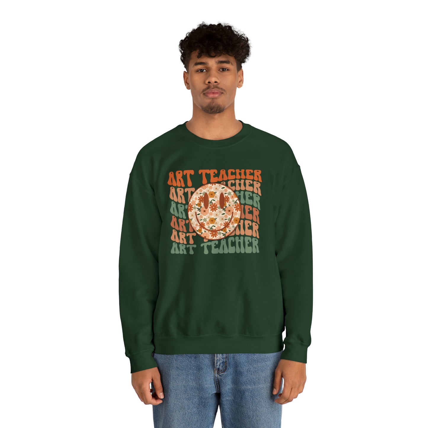Art Teacher with Smiley Face Heavyweight Crewneck Sweatshirt