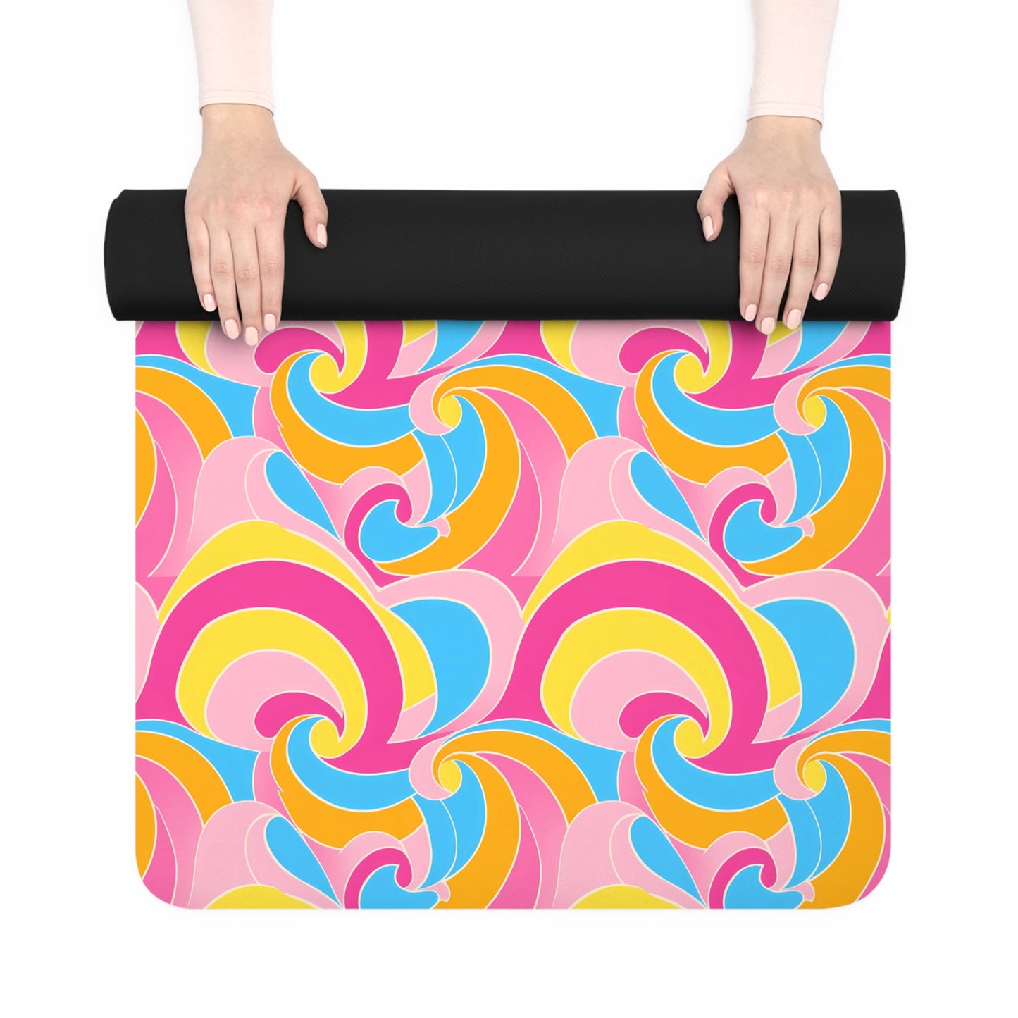 Retro Disco Neon Pink Blue Yellow Pattern Rubber Yoga Mat