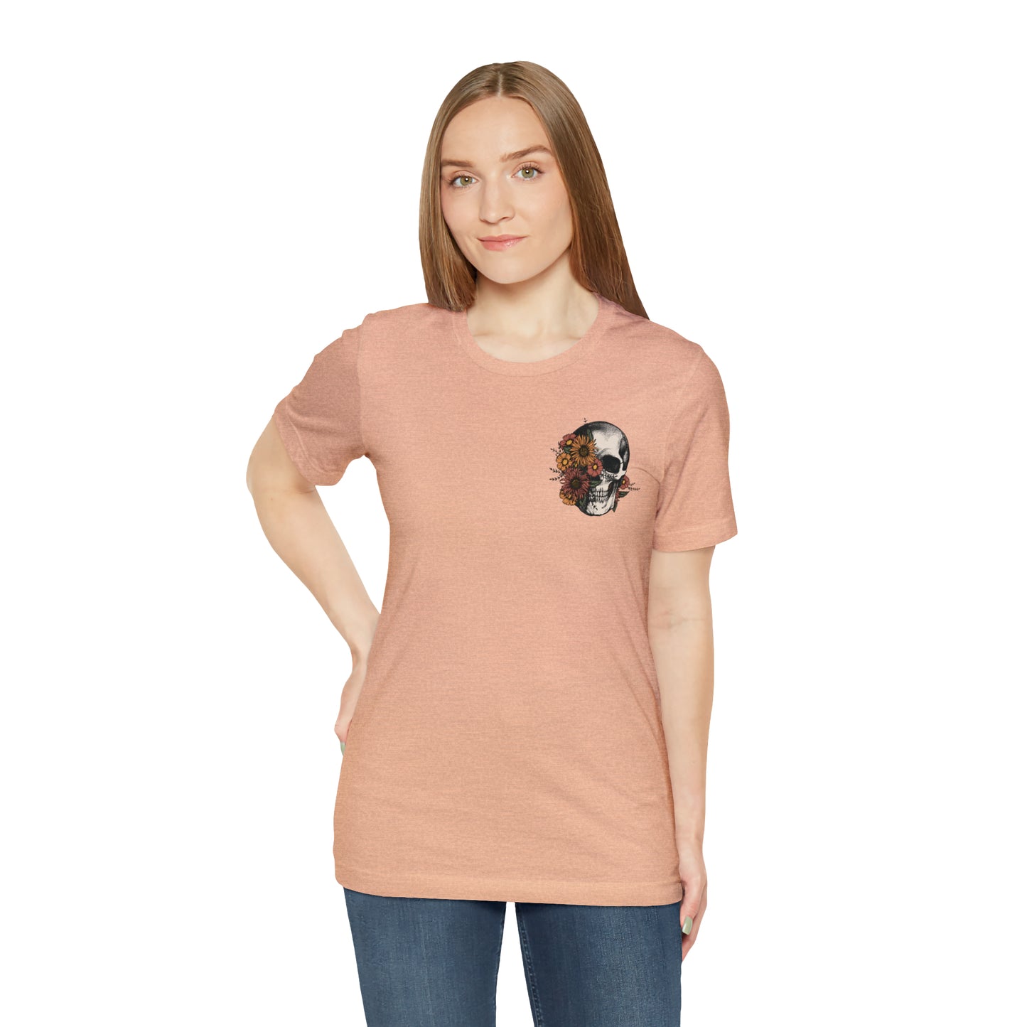 Floral Skeleton Head Front and Back Design T-Shirt