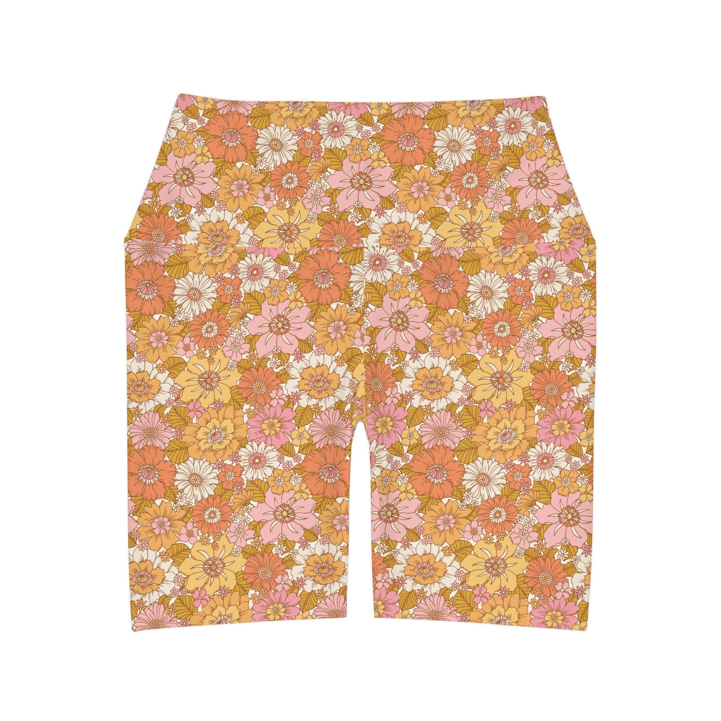 Retro Golden Floral Yoga Shorts