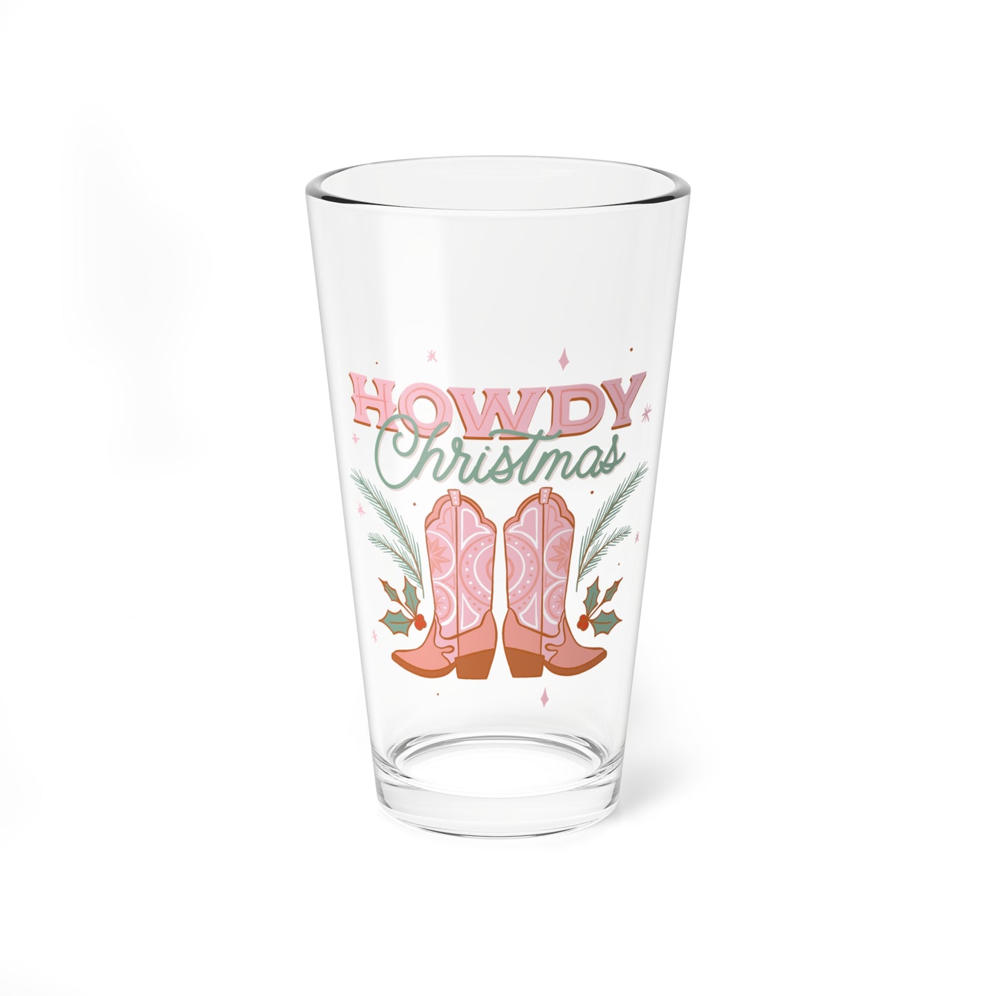 Pink Howdy Christmas Mixing Glass, 16oz