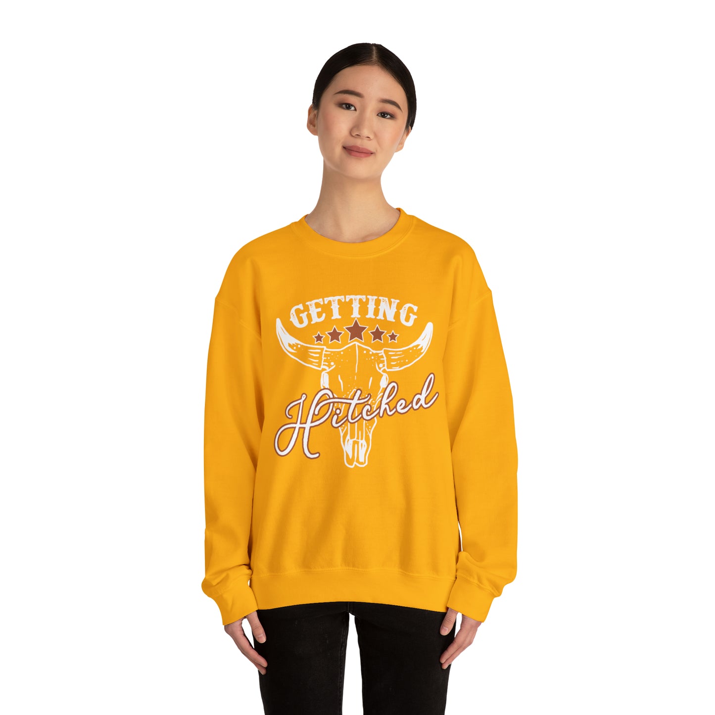 Vintage Getting Hitched Bride Unisex Heavy Blend™ Crewneck Sweatshirt - White Ink