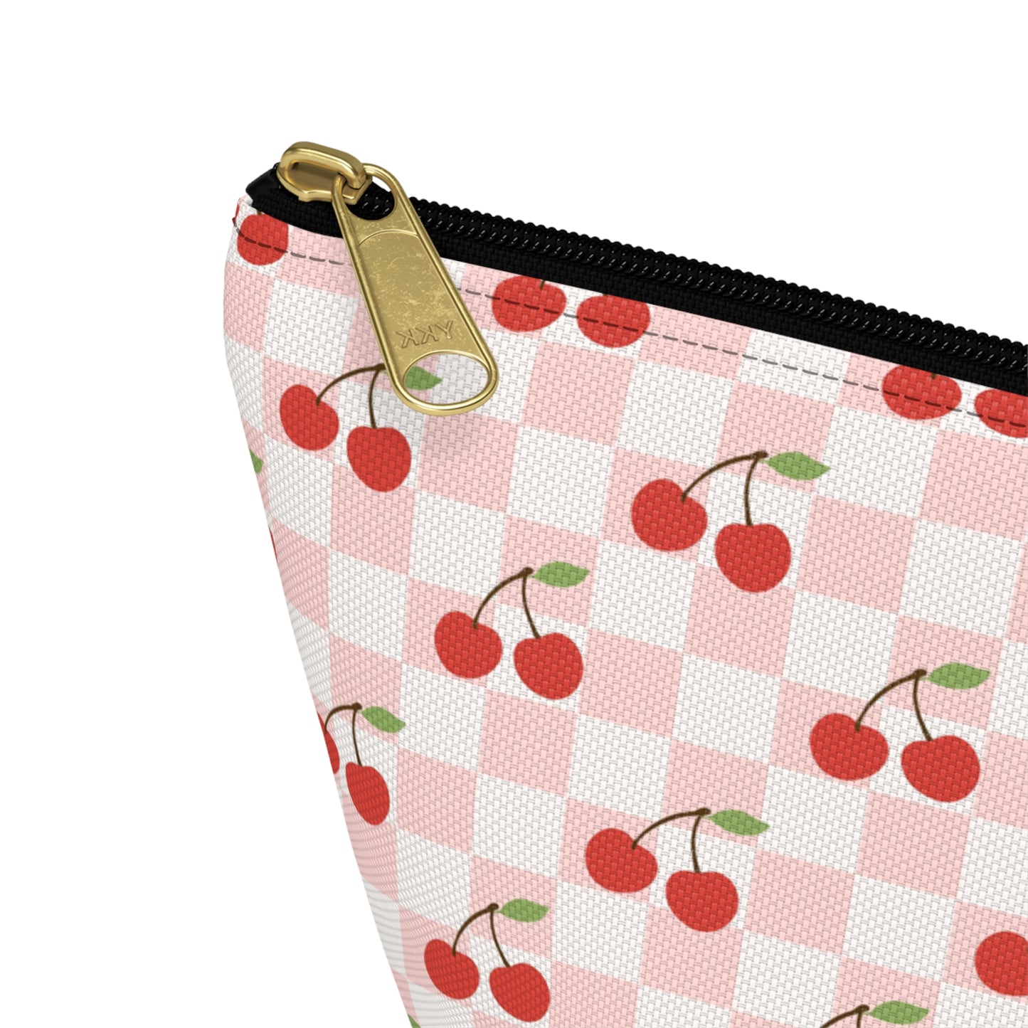Checkered Cherries Print Design Accessory Pouch w T-bottom