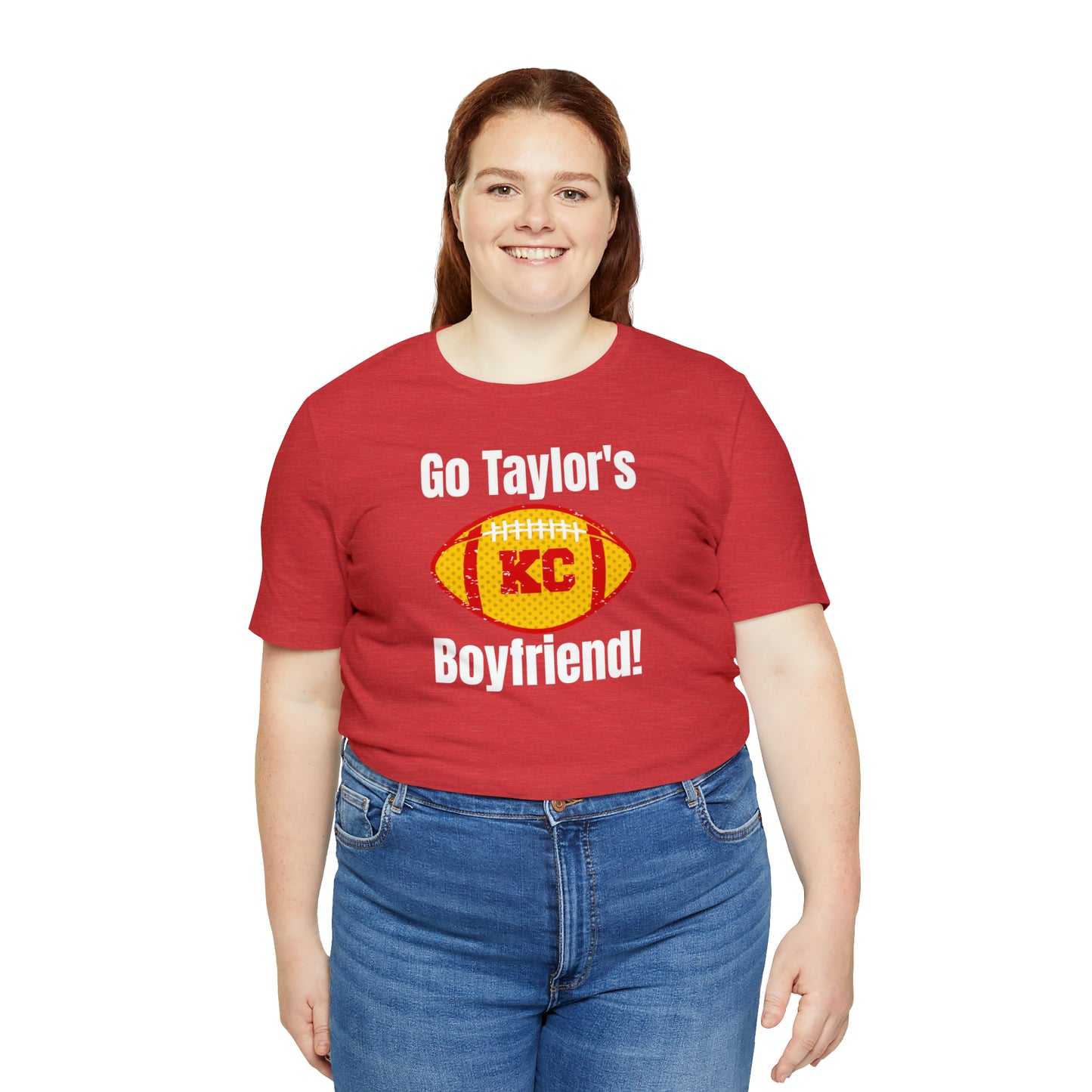 Go Taylor's Boyfriend Swift Kelce Shirt Bella Jersey Short Sleeve Tee (Unisex) - Front and Back Design