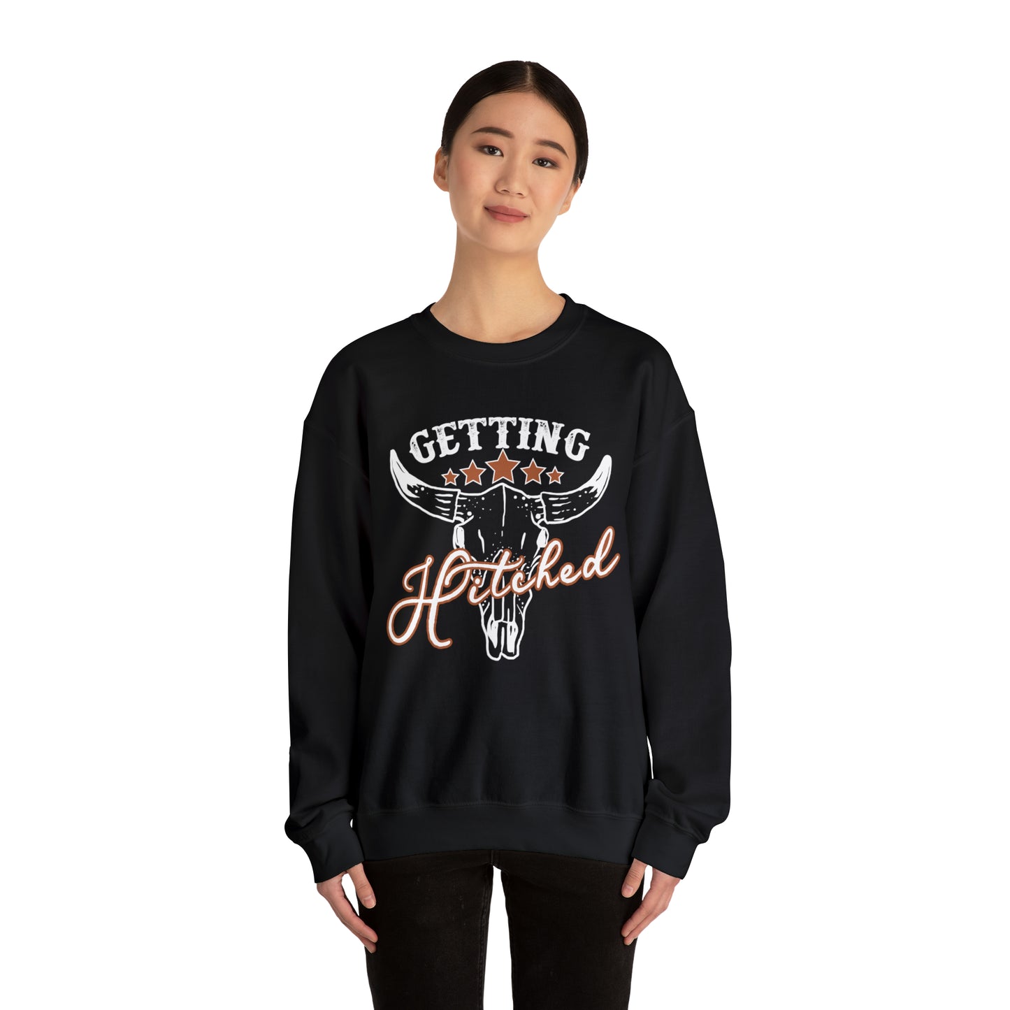 Vintage Getting Hitched Bride Unisex Heavy Blend™ Crewneck Sweatshirt - White Ink