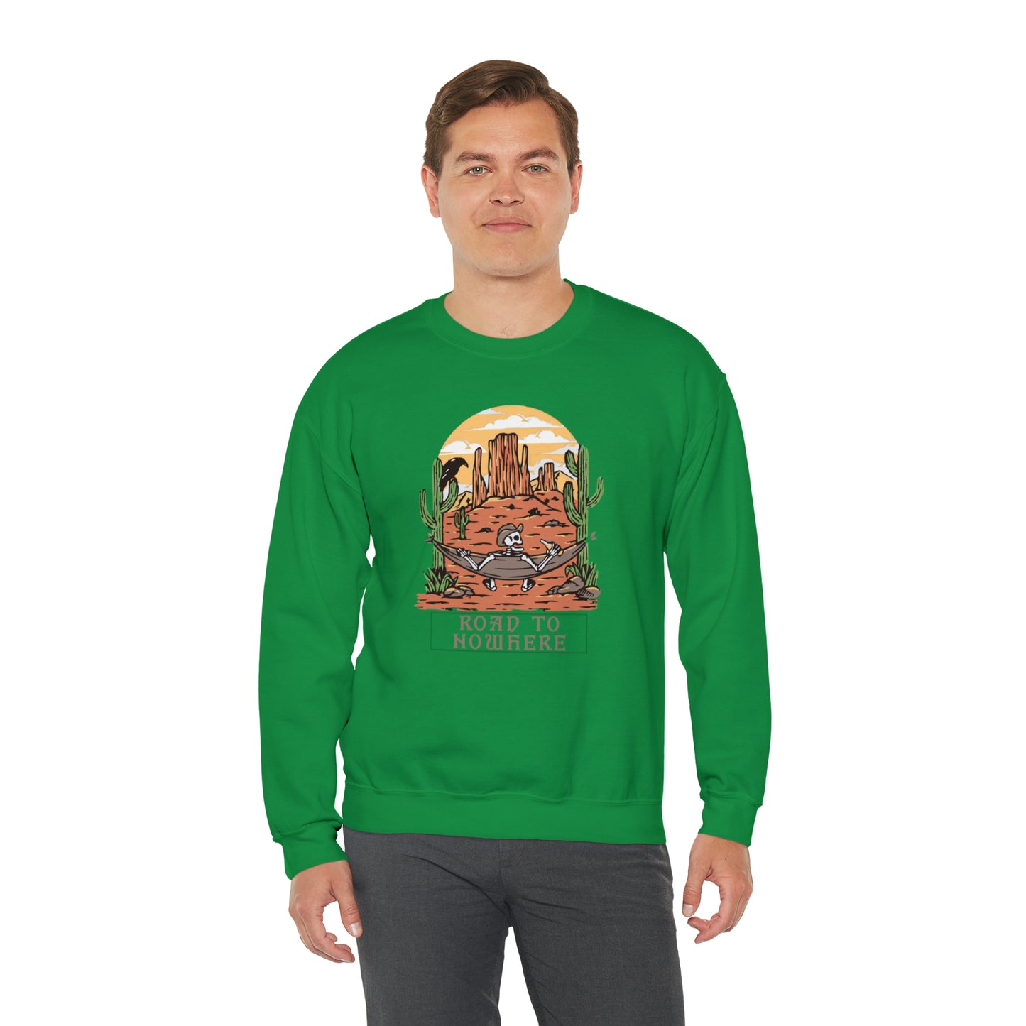 Road to Nowhere Skeleton Fall Halloween Retro Warm Colored Unisex Heavy Blend™ Crewneck Sweatshirt