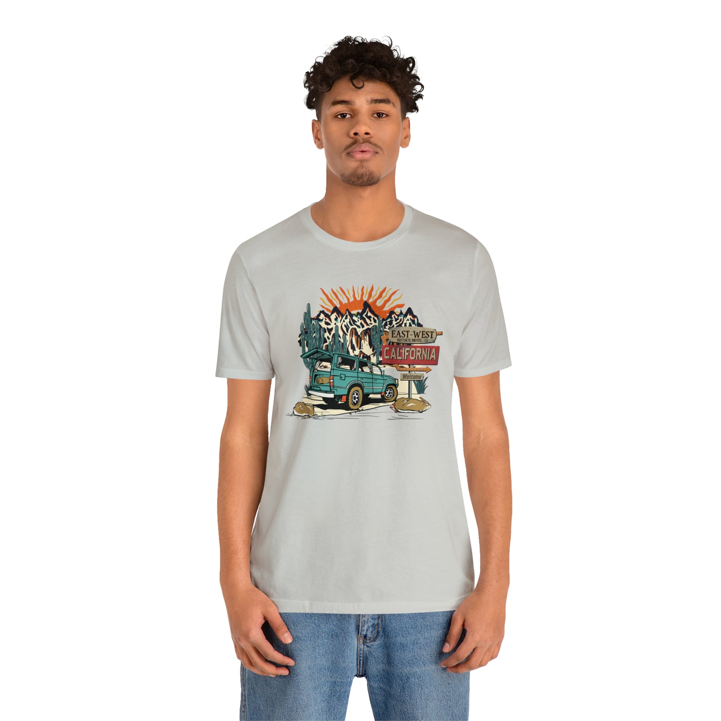 Vintage Mountain Scene with Bronco Unisex Jersey Short Sleeve Tee