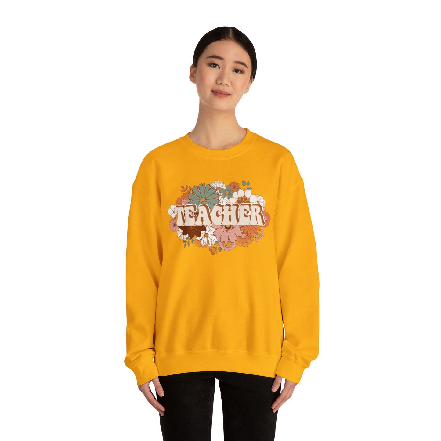Vintage Retro Floral Teacher Warm Colors Unisex Heavy Blend™ Crewneck Sweatshirt