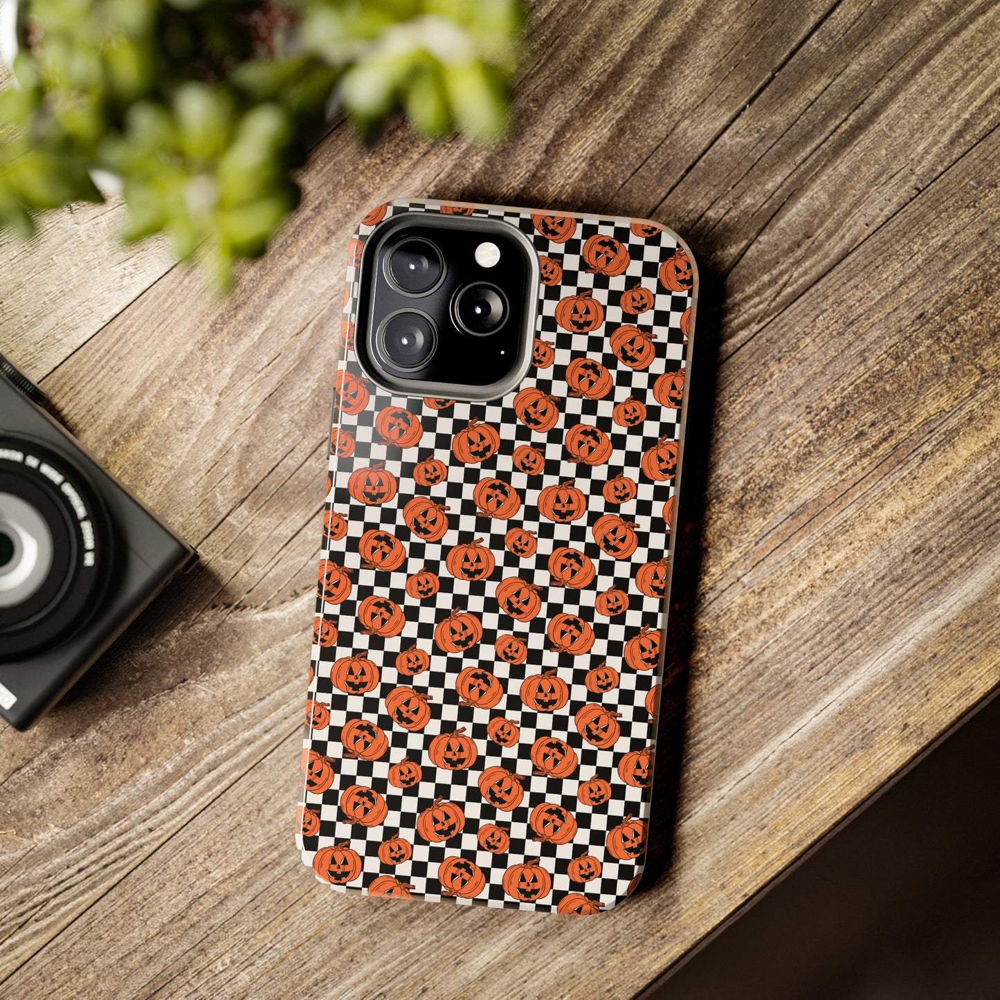 Pumpkin / Jack-O-Lantern Checkerboard Halloween/ Fall Patterned Tough Phone Cases
