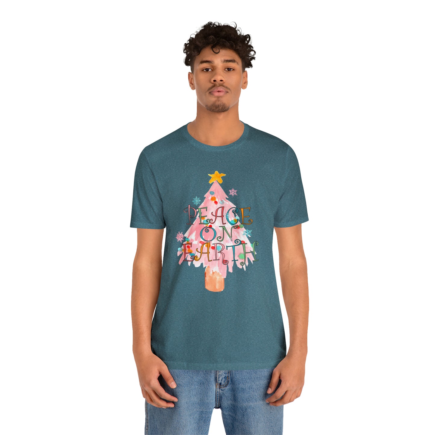 Peace on Earth Christmas/ Holiday Bella Jersey Short Sleeve Tee (Unisex)