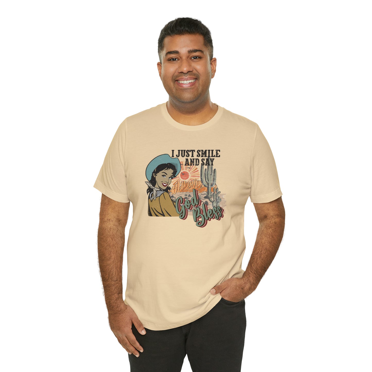 Vintage I just Smile and Say God Bless Unisex Jersey Short Sleeve Tee