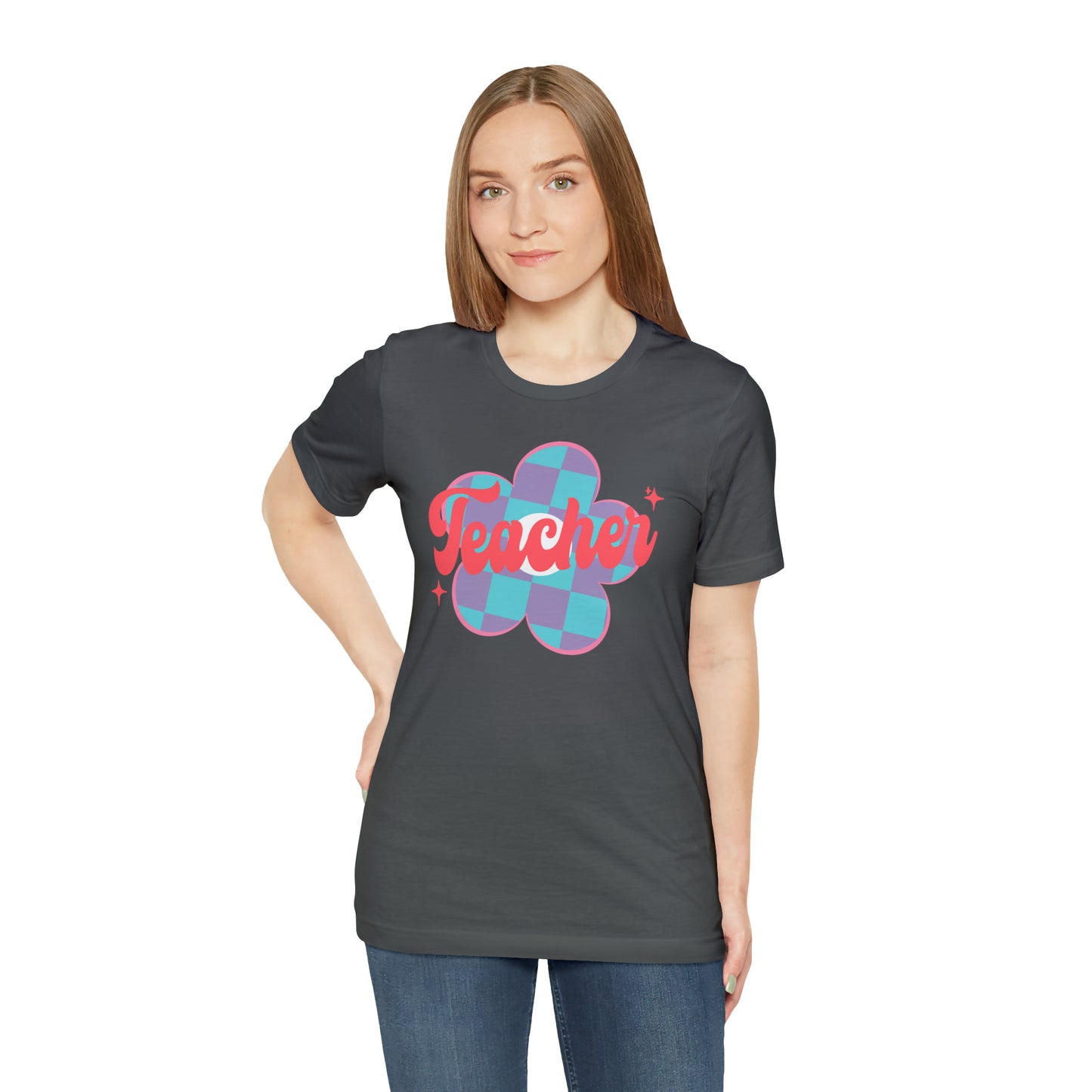 Purple and Blue Plaid Daisey Teacher T-Shirt