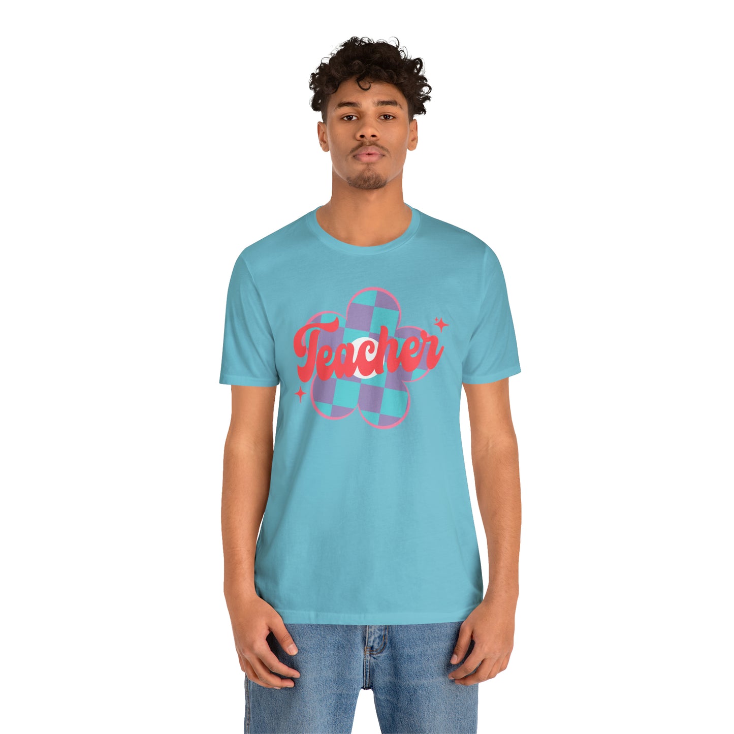 Purple and Blue Plaid Daisey Teacher T-Shirt