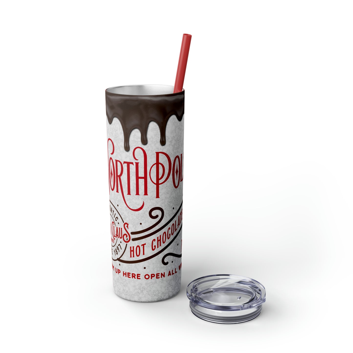 North Pole Santa Claus Hot Chocolate Co. Christmas/ Holiday Skinny Tumbler with Straw, 20oz