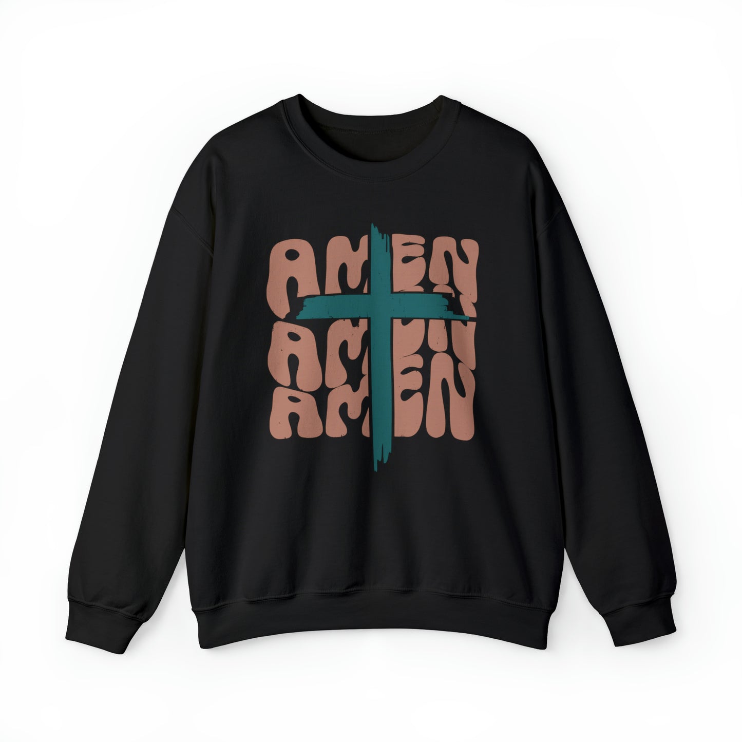 Vintage Amen Amen Amen with Cross Design Boho Color Print Heavy Blend™ Crewneck Sweatshirt
