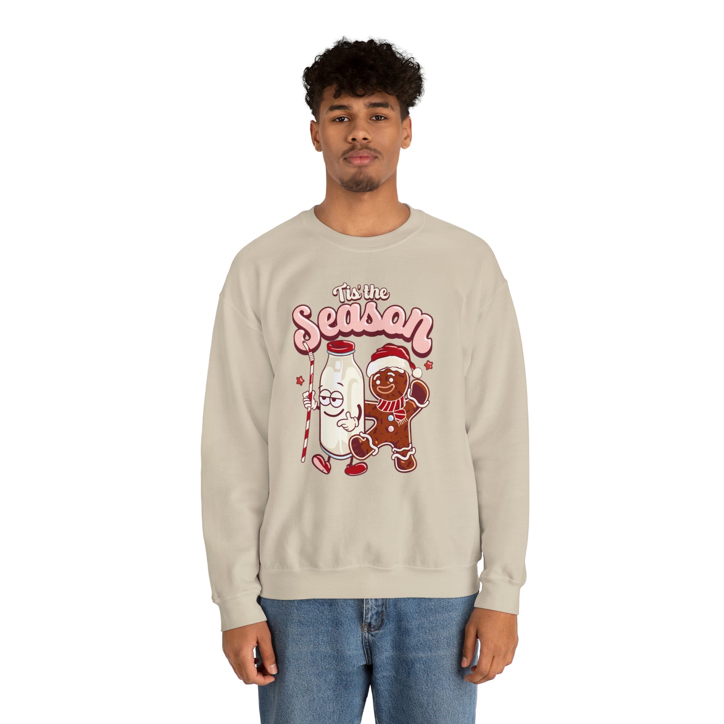 'Tis the Season Gingerbread and Milk Christmas Unisex Heavy Blend™ Crewneck Sweatshirt