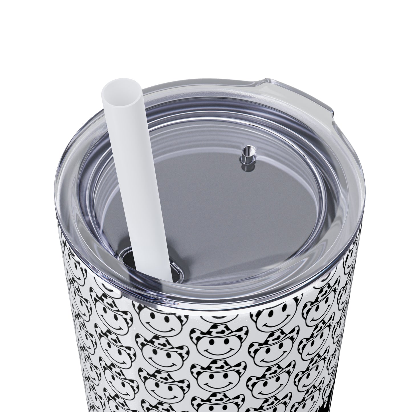Howdy Howdy Howdy Smiley Face with Cowboy Hat Skinny Tumbler with Straw, 20oz