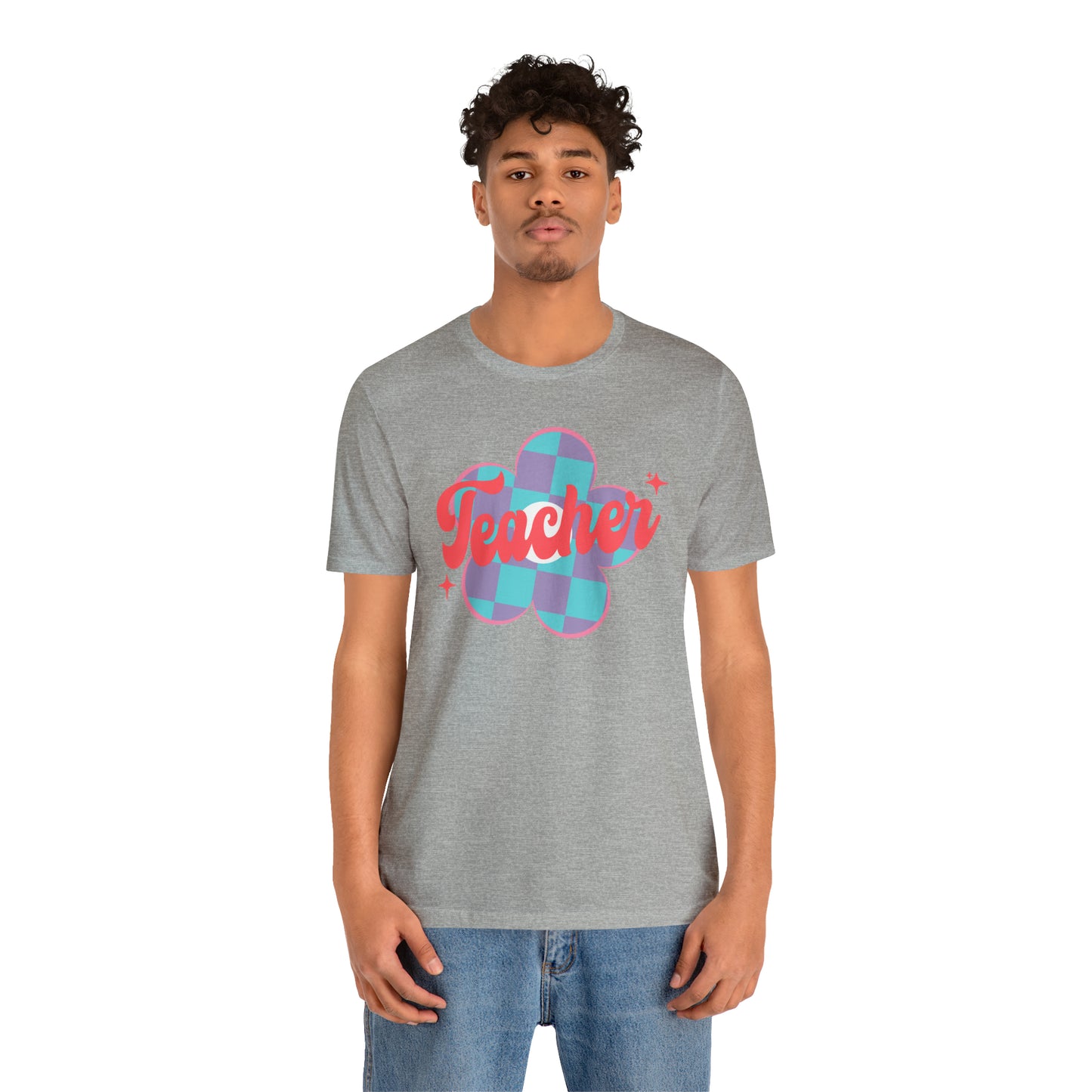 Purple and Blue Plaid Daisey Teacher T-Shirt