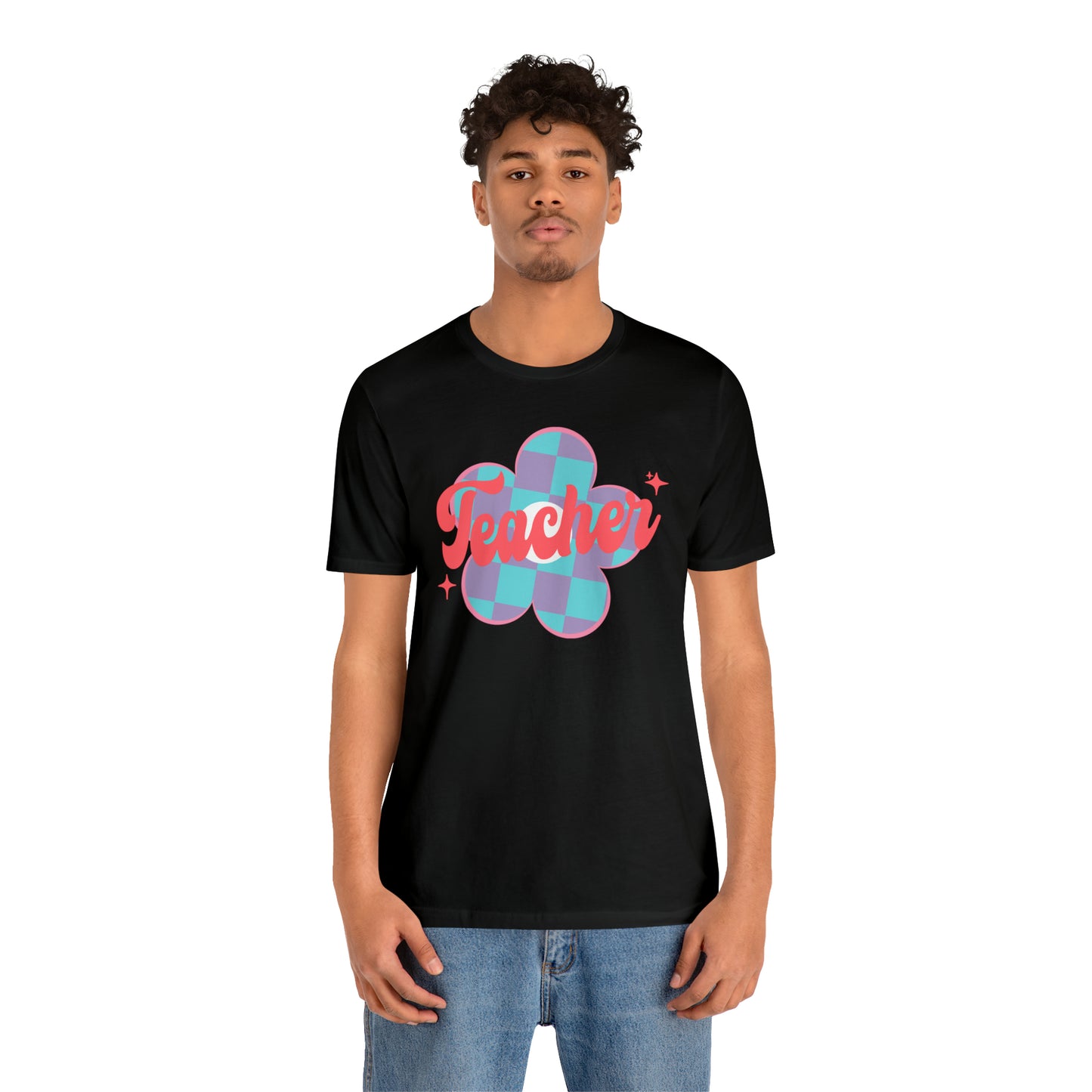 Purple and Blue Plaid Daisey Teacher T-Shirt