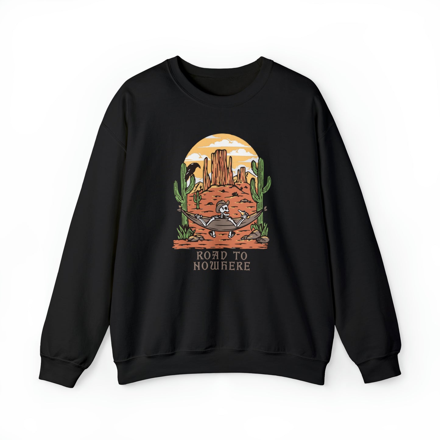 Road to Nowhere Skeleton Fall Halloween Retro Warm Colored Unisex Heavy Blend™ Crewneck Sweatshirt