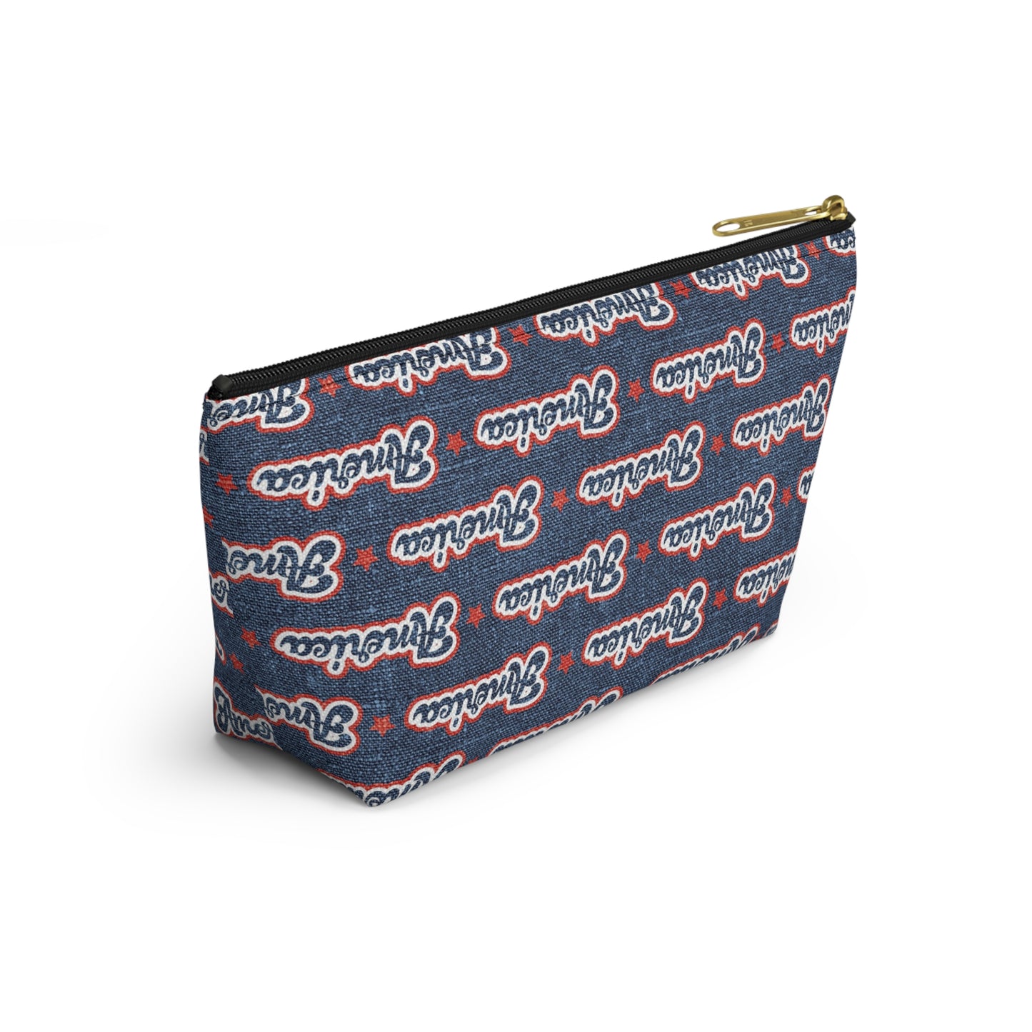 USA Retro American Red and Blue Linen Print Design Accessory Pouch w T-bottom