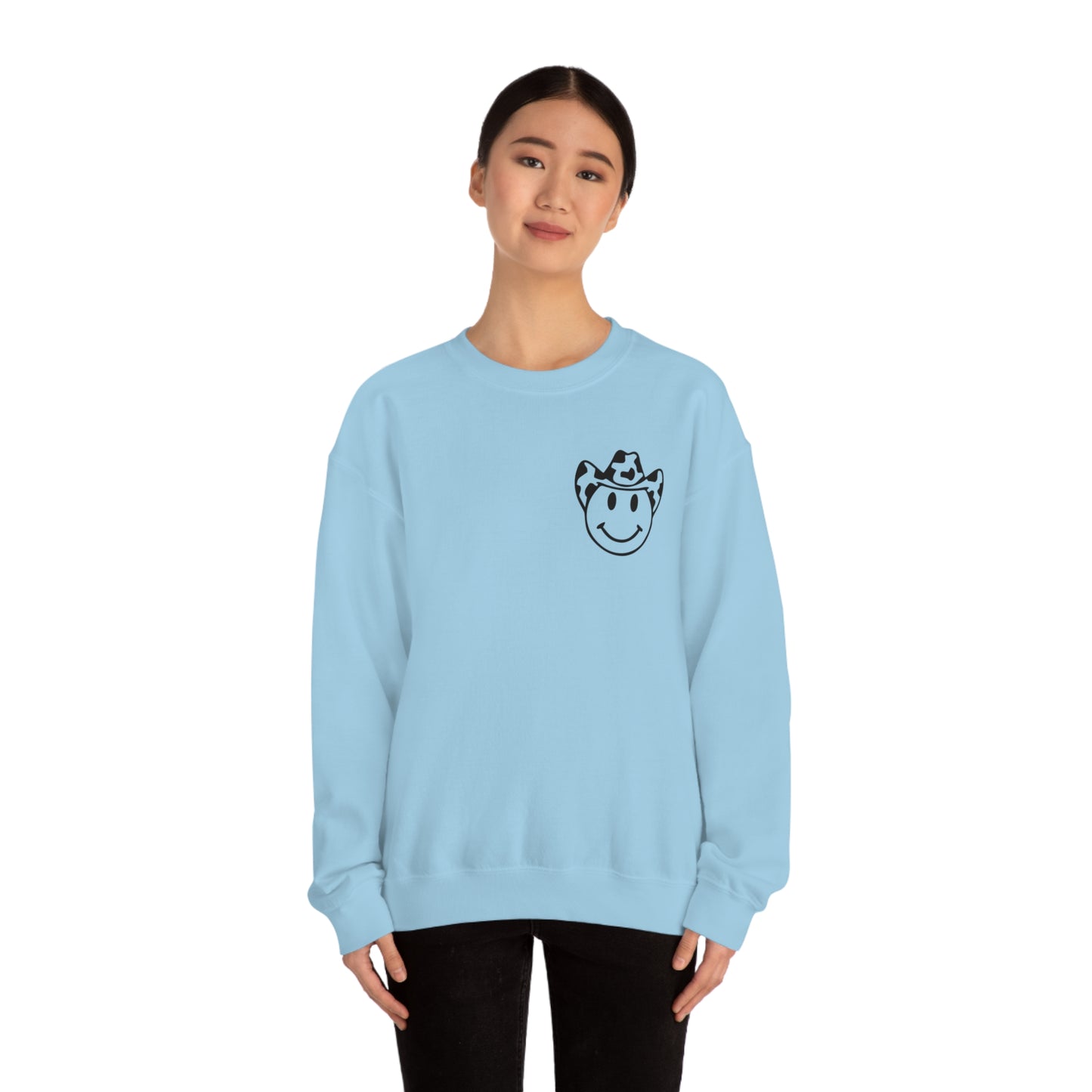 "Smiley Face HOWDY" (Front and Back Design) - Unisex Heavy Blend™ Crewneck Sweatshirt