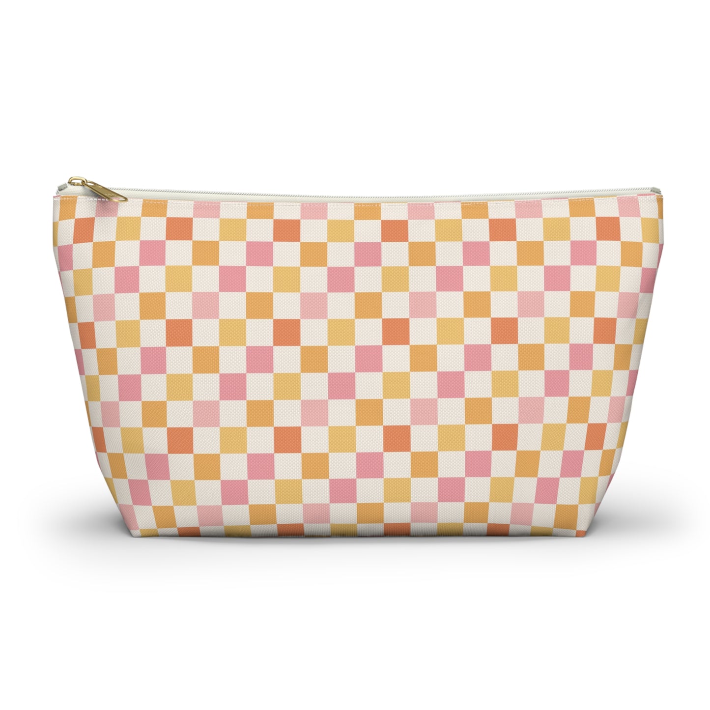Peachy Retro Checkered -Pink/ Gold/ Orange Sherbet Print Design Accessory Pouch w T-bottom