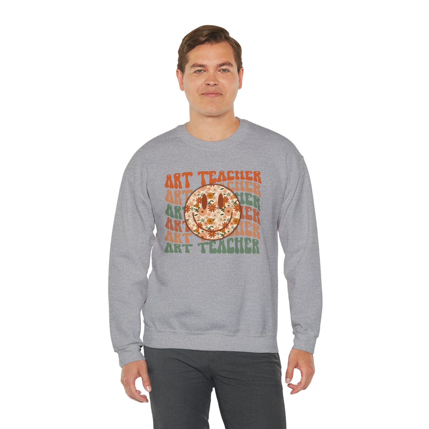 Art Teacher with Smiley Face Heavyweight Crewneck Sweatshirt