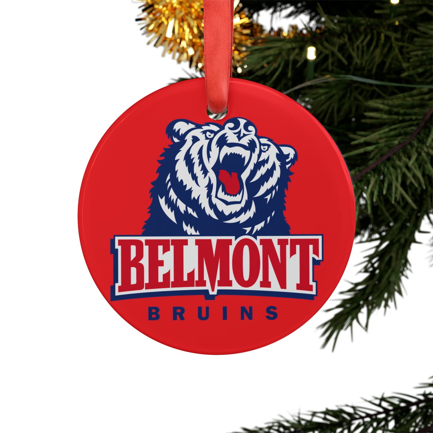 Belmont Bruins Ornament with Ribbon - Red