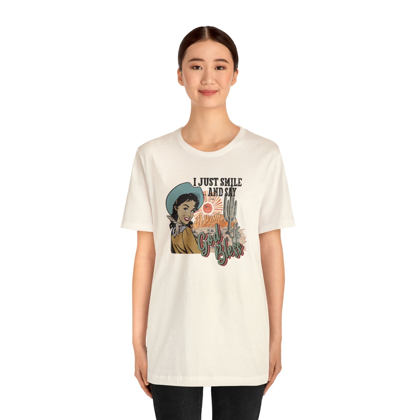 Vintage I just Smile and Say God Bless Unisex Jersey Short Sleeve Tee
