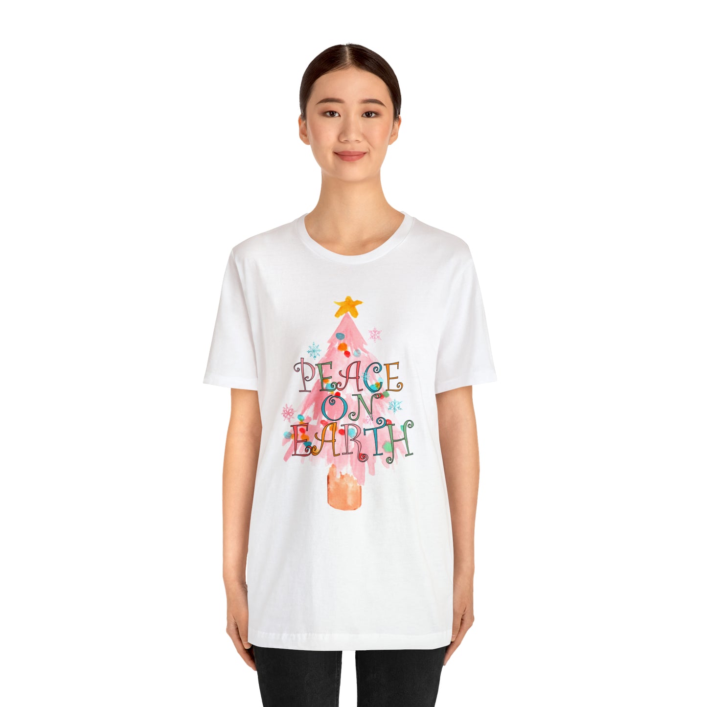 Peace on Earth Christmas/ Holiday Bella Jersey Short Sleeve Tee (Unisex)