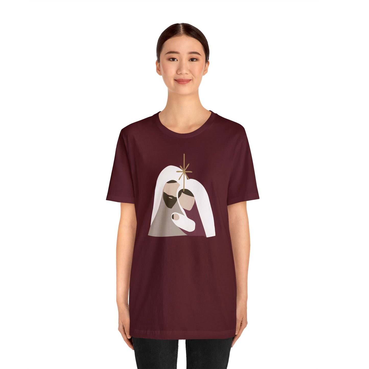 Holy Family Christmas Christian Bella Jersey Short Sleeve Tee (Unisex)