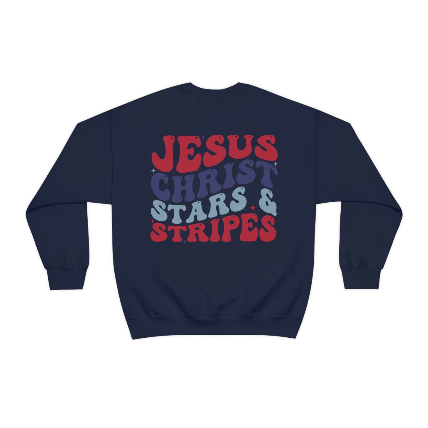 "Jesus Christ and Stars and Stripes" (Front & Back Design) - Unisex Heavy Blend™ Crewneck Sweatshirt
