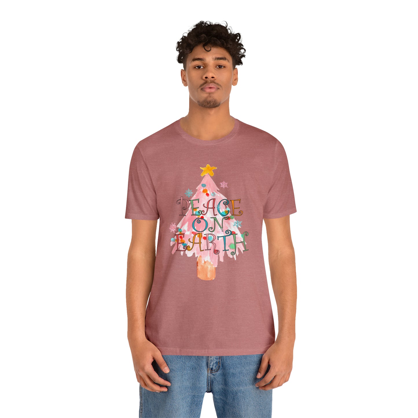Peace on Earth Christmas/ Holiday Bella Jersey Short Sleeve Tee (Unisex)