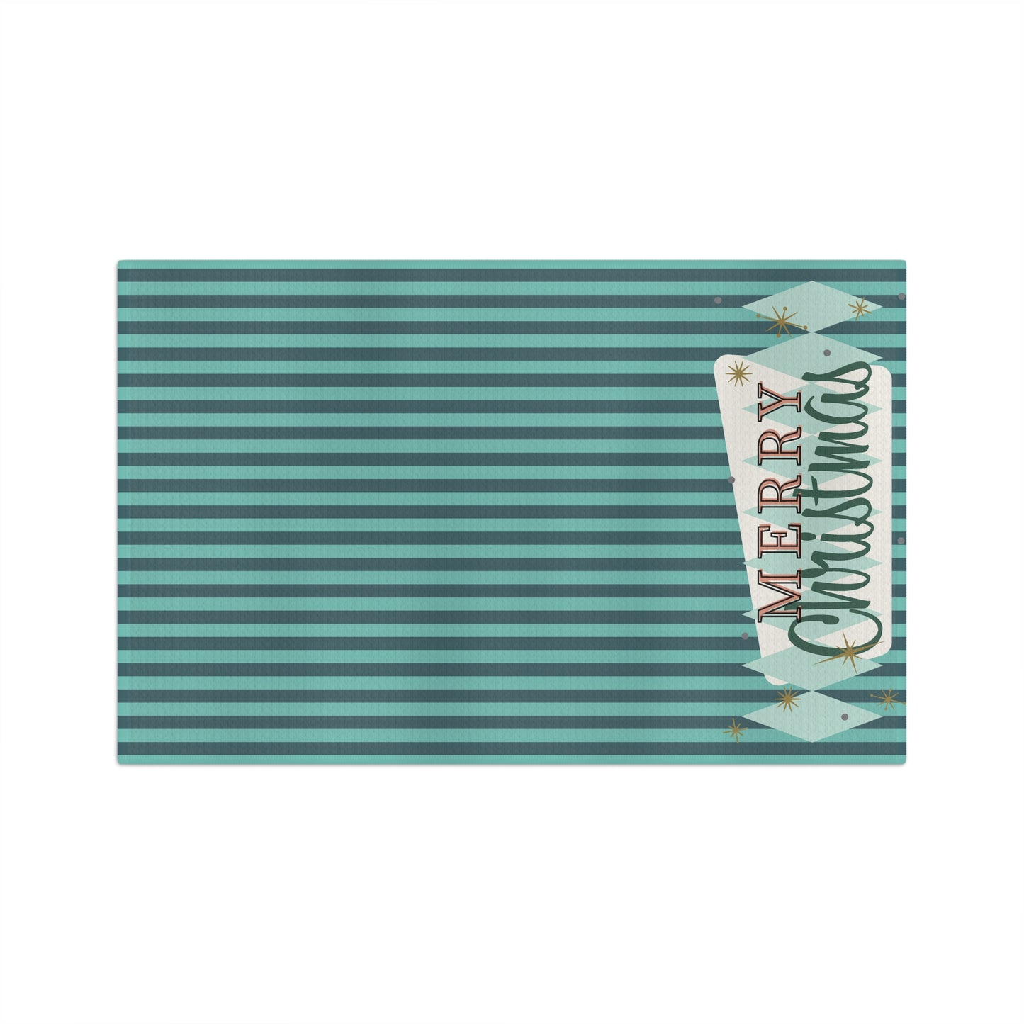 Retro Green and Blue Diamond Merry Christmas Christmas/ Holiday Soft Tea Towel