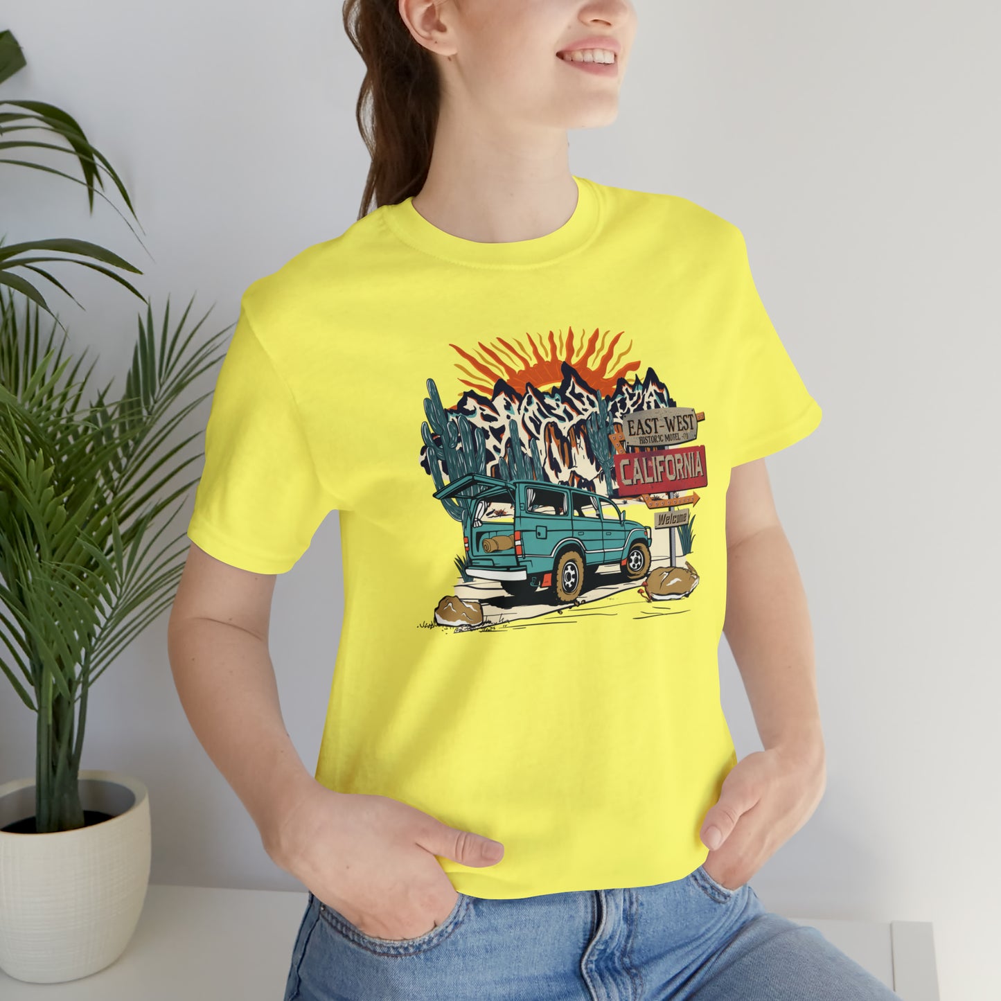 Vintage Mountain Scene with Bronco Unisex Jersey Short Sleeve Tee