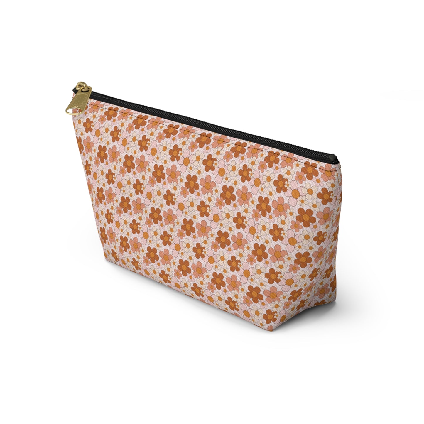 Retro Small Daisy Pink/Rust Floral Print Design Accessory Pouch w T-bottom