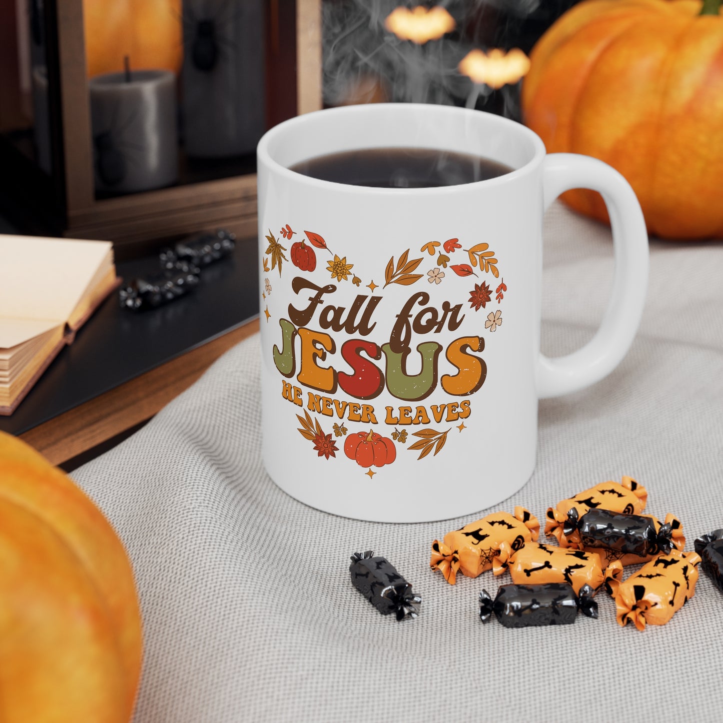 Fall for Jesus Heart Made of Leaves Ceramic Mug 11oz