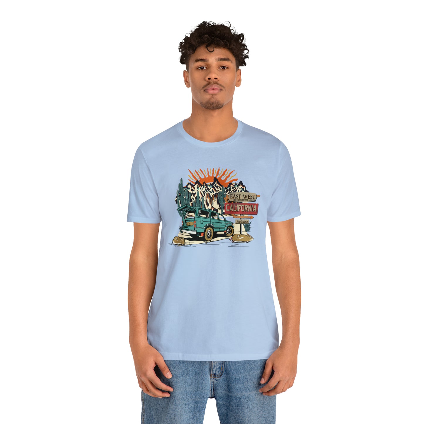 Vintage Mountain Scene with Bronco Unisex Jersey Short Sleeve Tee