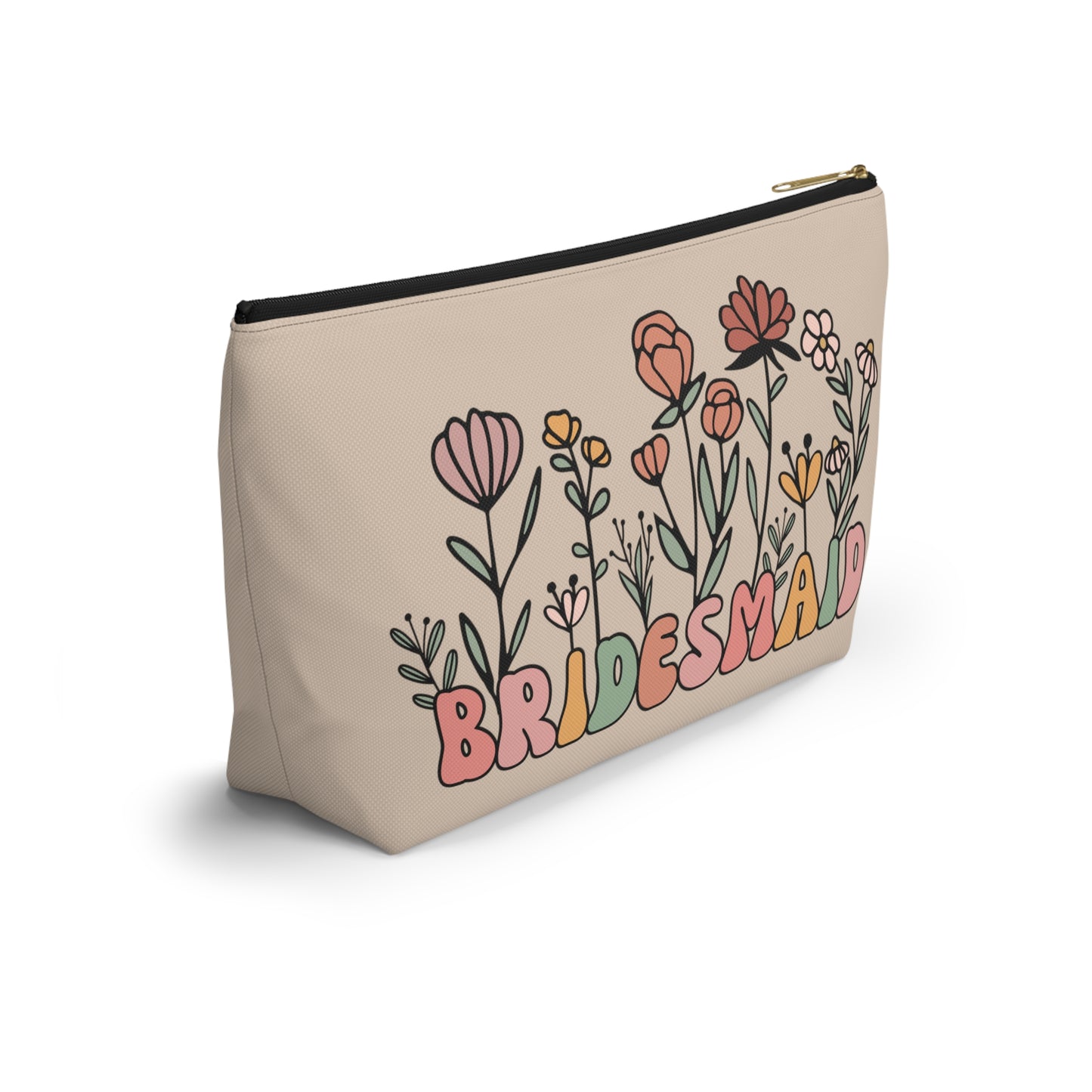 Retro Boho Bridesmaid Floral Print Design Accessory Pouch w T-bottom