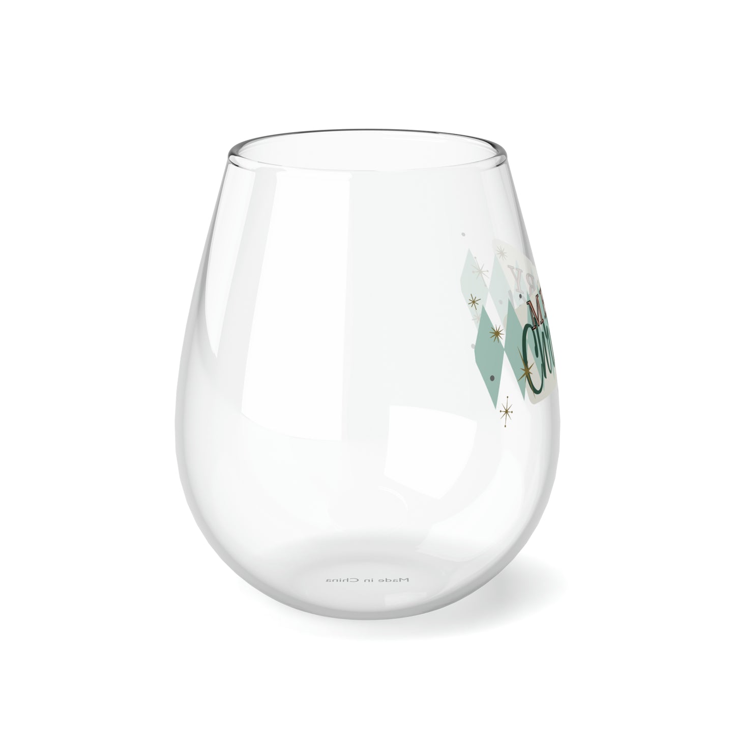 Retro Merry Christmas Stemless Wine/ Glass, 11.75oz