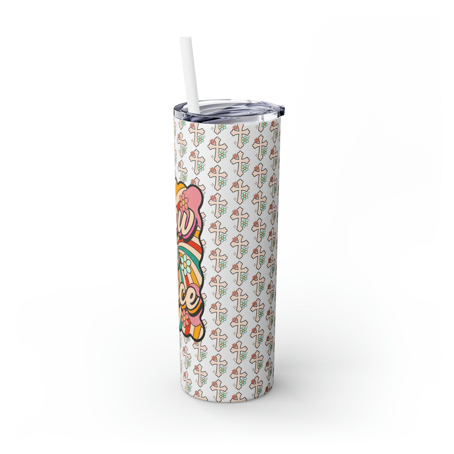 Grow in Grace with Daisy Crosses Christian Skinny Tumbler with Straw, 20oz