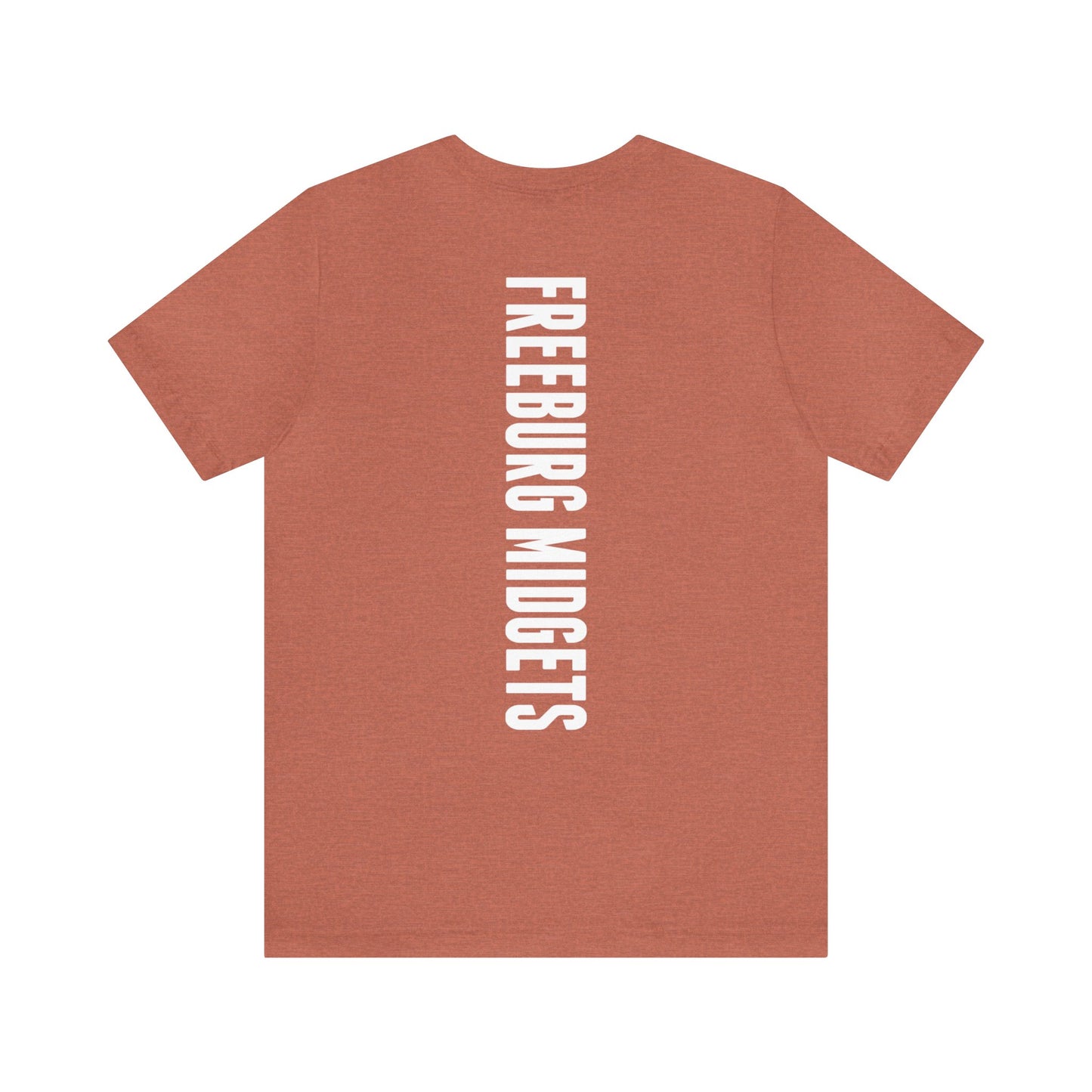 Front and Back Design - Varsity F Vertical Freeburg Midgets Logo Bella Jersey Short Sleeve Tee (Unisex)