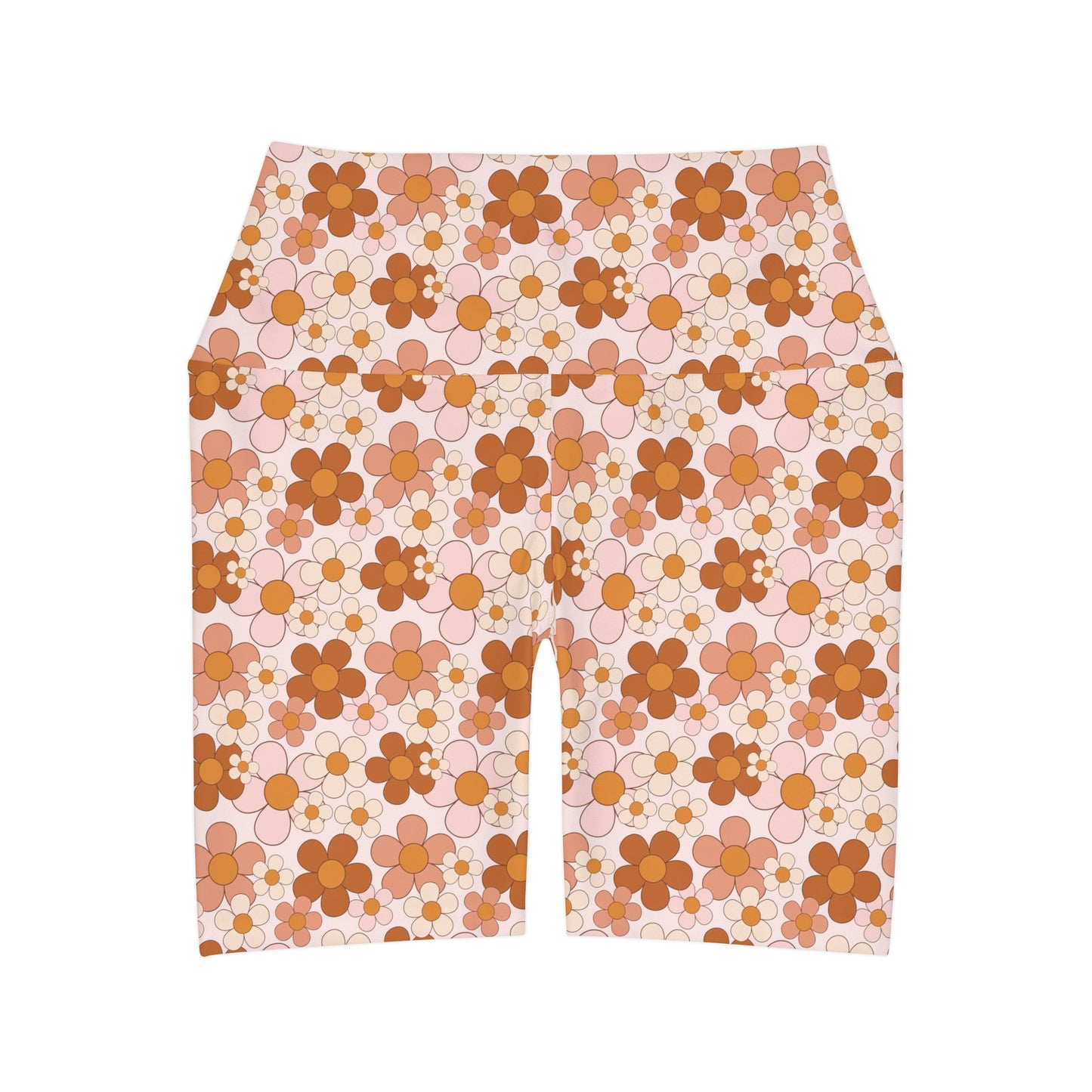 Retro Daisy Rust and Pink Floral Yoga Shorts