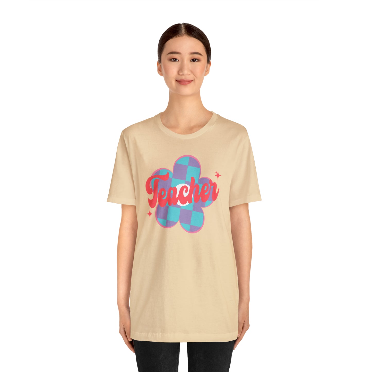 Purple and Blue Plaid Daisey Teacher T-Shirt