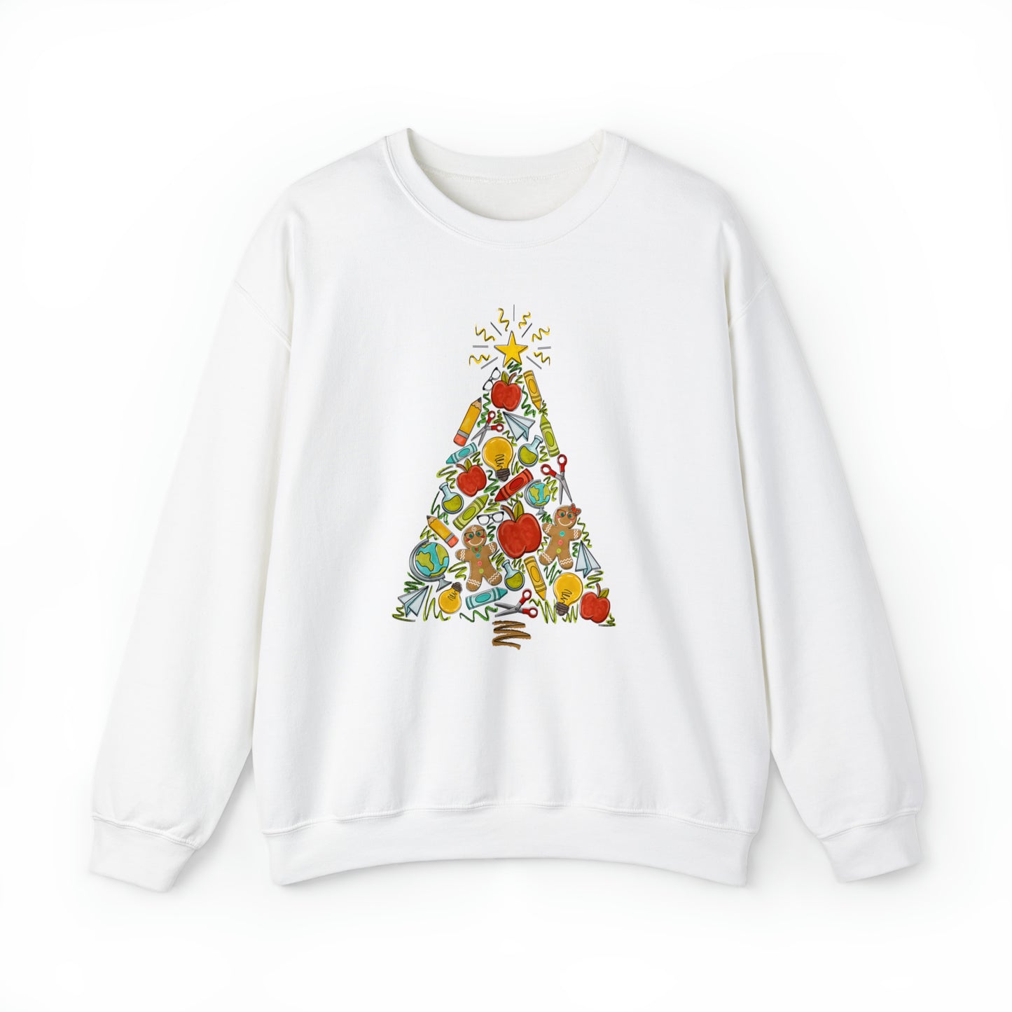 Teacher Supplies Christmas Tree Heavyweight Crewneck Sweatshirt