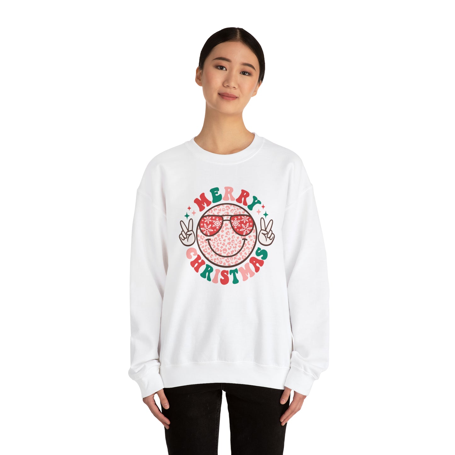 Merry Christmas Peace Smiley Face Unisex Heavy Blend™ Crewneck Sweatshirt