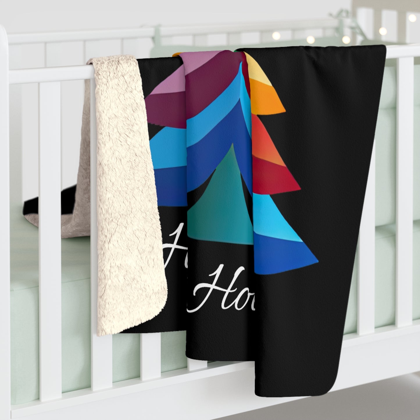 Happy Holidays Rainbow Christmas Tree Sherpa Fleece Blanket